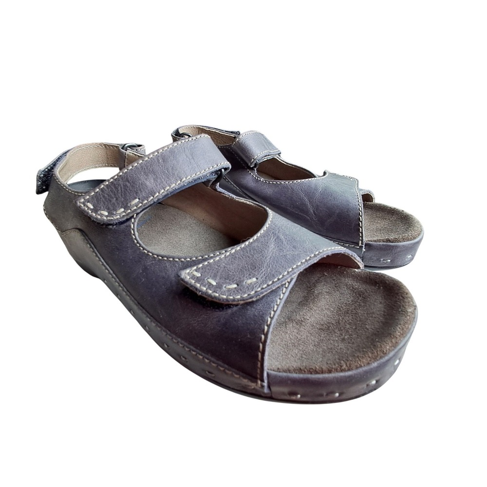 Wolky Womens EU 38 Grey Blue Leather Comfort Sandals Adjustable Walking